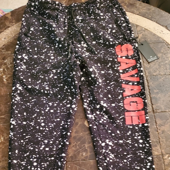 Public Record Men's standard fit black white paint spatter savage Joggers M NWT - Picture 4 of 5